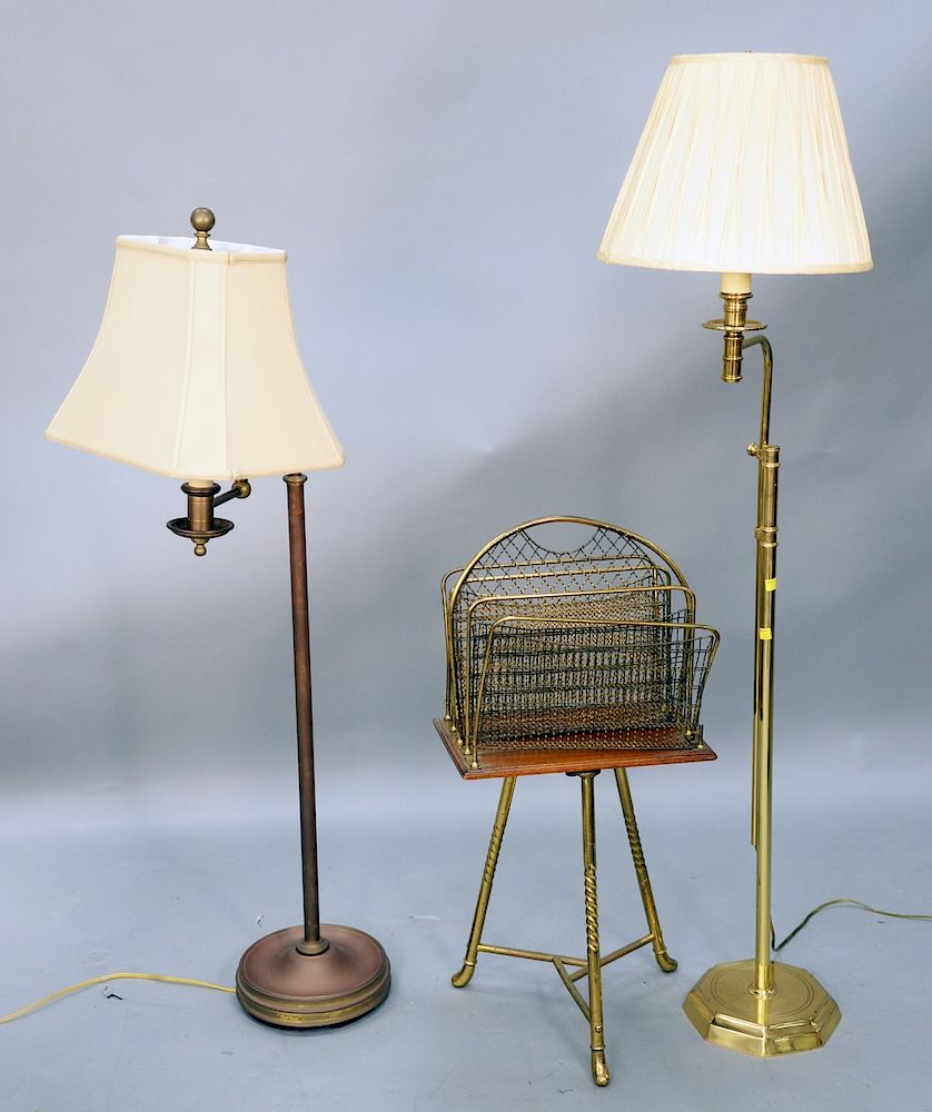 Appraisal: Three piece lot to include adjustable brass floor lamps and