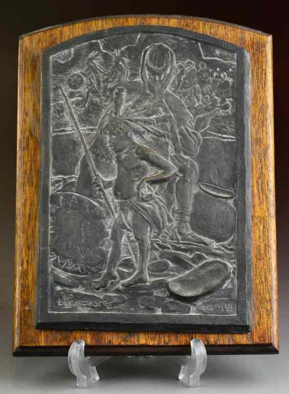 Appraisal: Bronze Plaque of Native American - by BowersDepicting a young