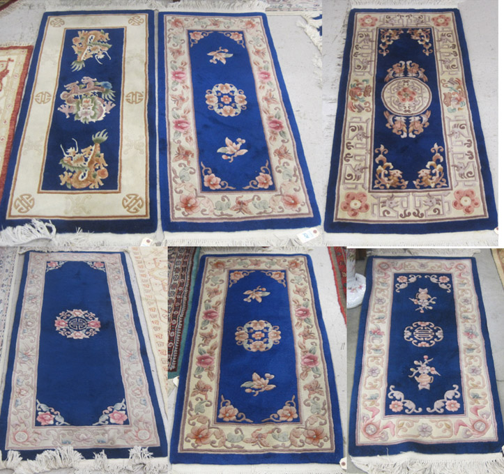 Appraisal: SIX CHINESE BLUE FIELD AREA RUGS all hand knotted wool