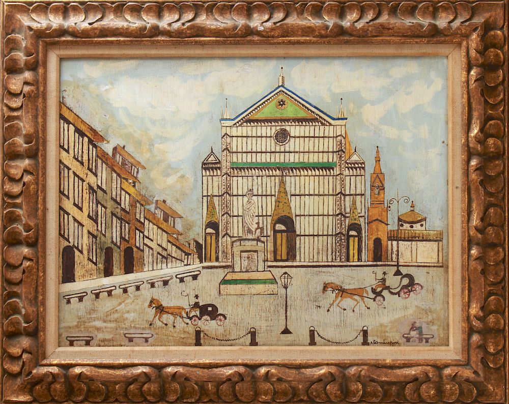 Appraisal: Mid Century Italian Piazza Santa Croce Oil Mid-Century Italian School