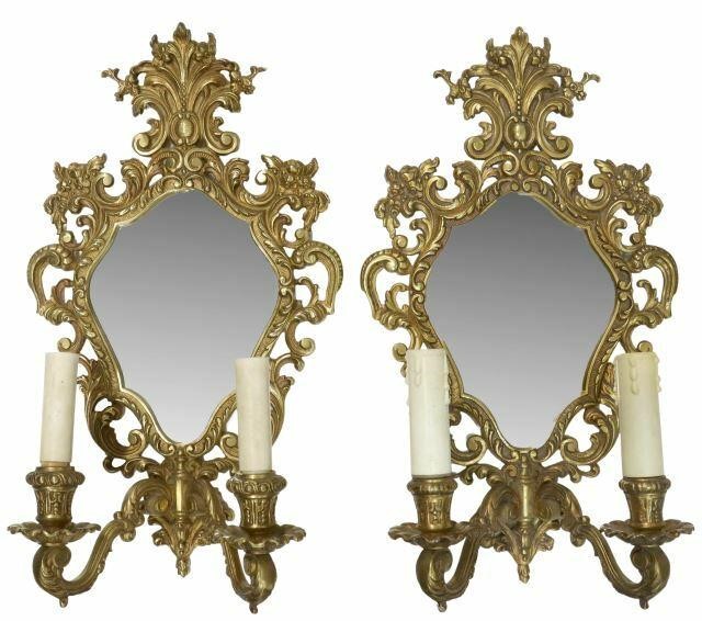 Appraisal: pair Louis XV style bronze wall sconces th c scrolling