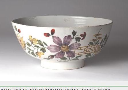 Appraisal: LIVERPOOL DELFT POLYCHROME BOWL CIRCA Painted in the Fazackerly palette