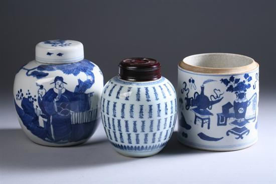 Appraisal: TWO CHINESE PORCELAIN BLUE AND WHITE JARS AND COVERS AND