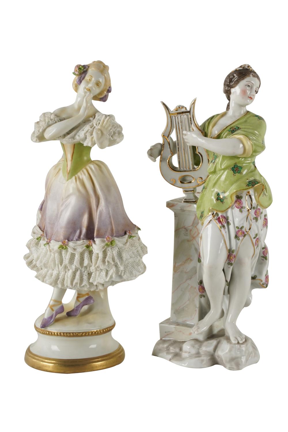 Appraisal: TWO GERMAN PORCELAIN FIGURES OF LADIESone with blue Volkstedt mark