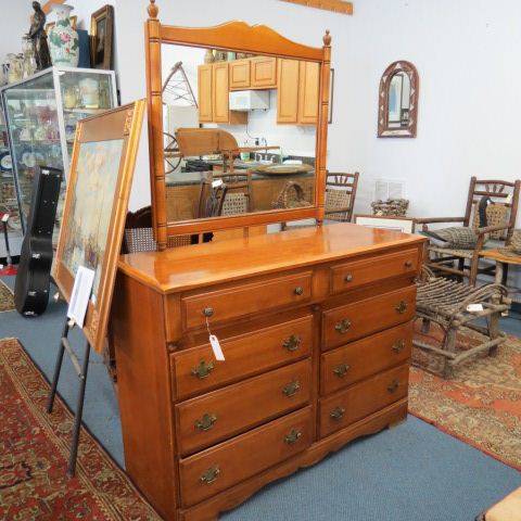 Appraisal: Hard Rock Maple Dresser with mirror two over six drawers