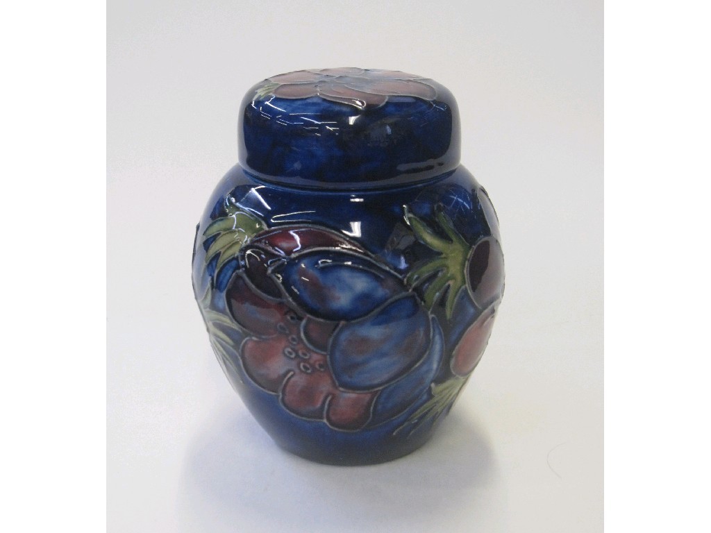 Appraisal: Small Moorcroft Anemone ginger jar on blue ground