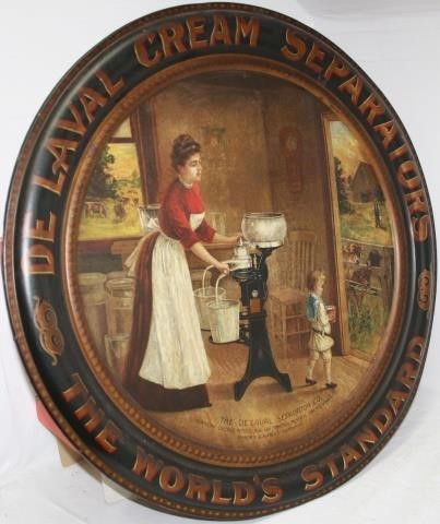 Appraisal: DE LAVAL CREAM SEPARATORS LARGE TIN LITHOGRAPHADVERTISING TRAY ORIGINAL PAINT