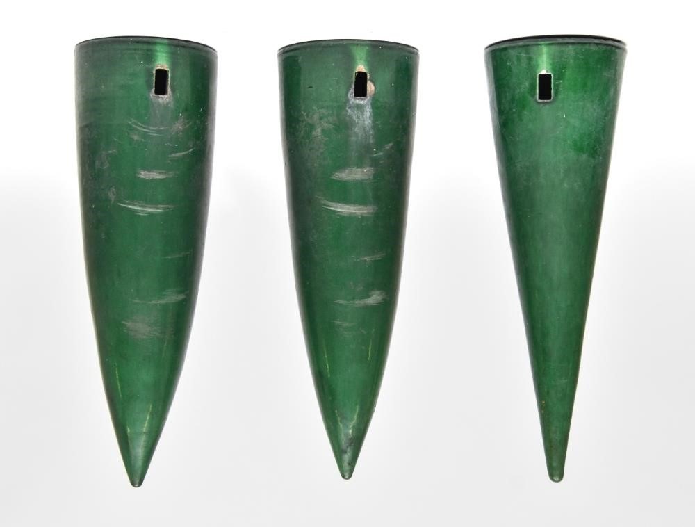 Appraisal: Three French green glazed earthenware wall pockets late th c