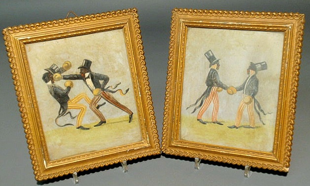 Appraisal: Pair of African American folk art oil paintings c of