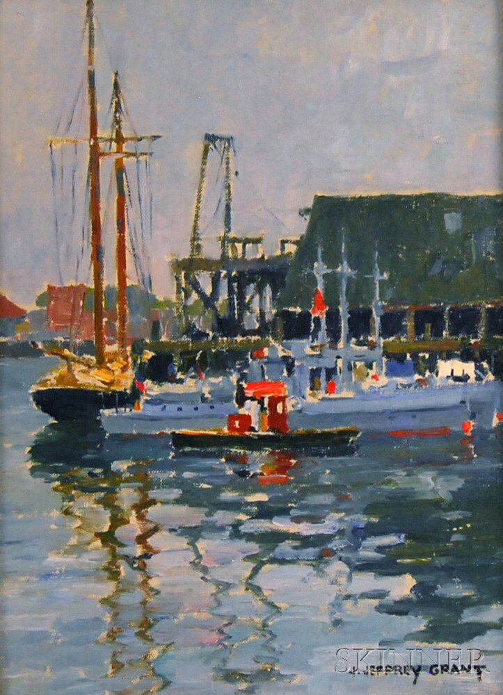 Appraisal: James Jeffrey Grant American - Boats at Dock Gloucester Massachusetts