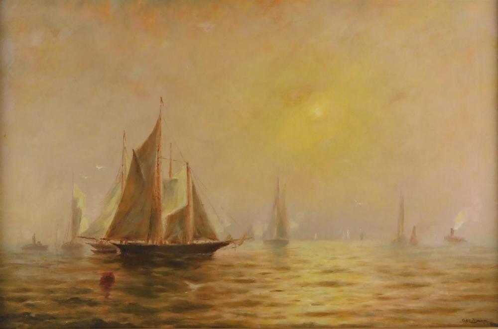 Appraisal: George Bunn fl - oil on canvas marine scene with