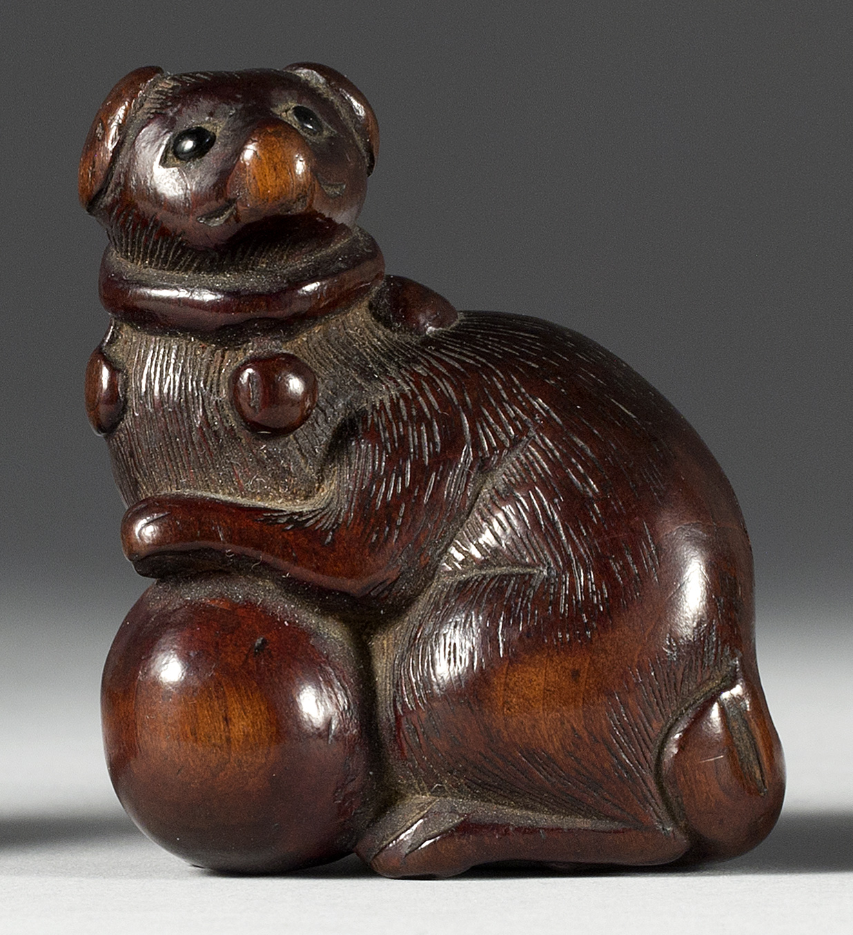 Appraisal: WOOD NETSUKE th CenturyIn the form of a seated dog