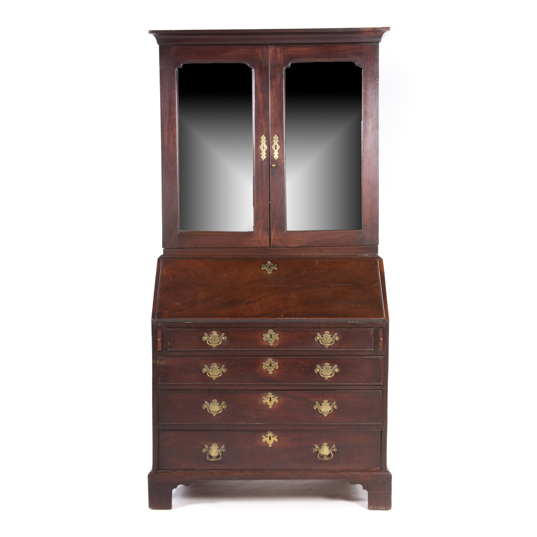 Appraisal: George II mahogany secretary bookcase circa flat molded cornice compartment