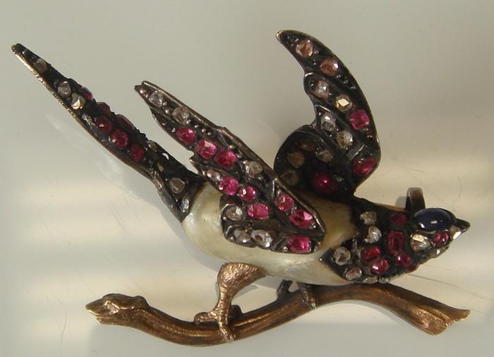 Appraisal: K rose gold and Silver Bird Brooch Mother of pearl