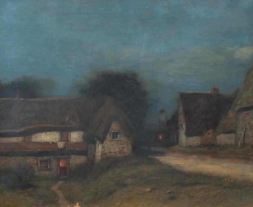 Appraisal: COLMAN Samuel American - ''Starry Night'' Nocturnal Village Landscape Oil