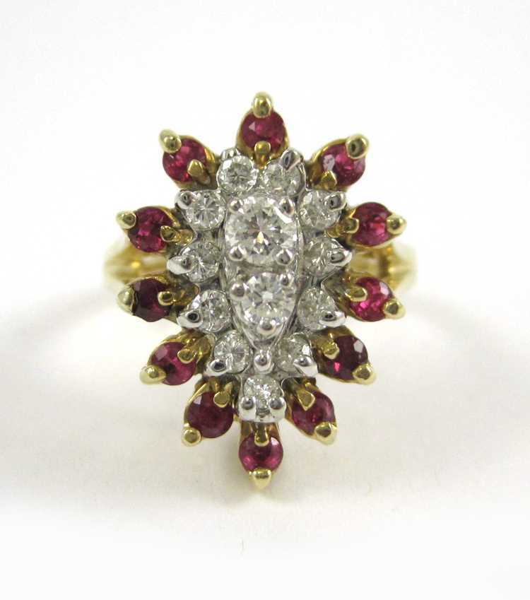 Appraisal: DIAMOND RUBY AND FOURTEEN KARAT GOLD RING with twelve round-cut