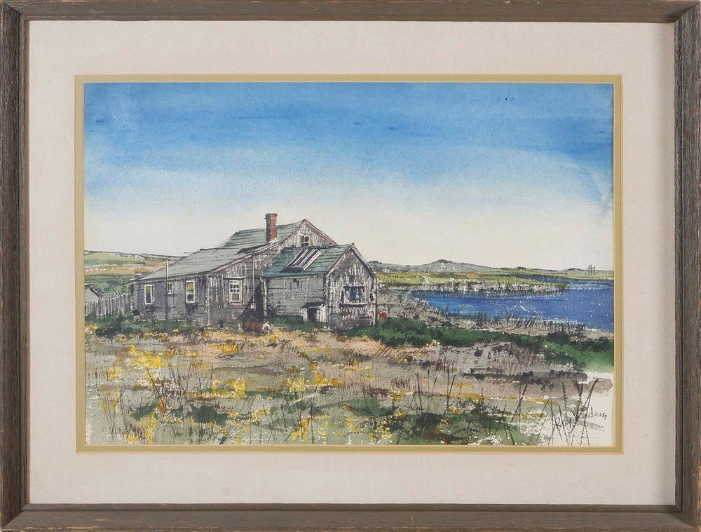 Appraisal: Roy Vandam Watercolor on Paper Linda Loring's Pond House Roy