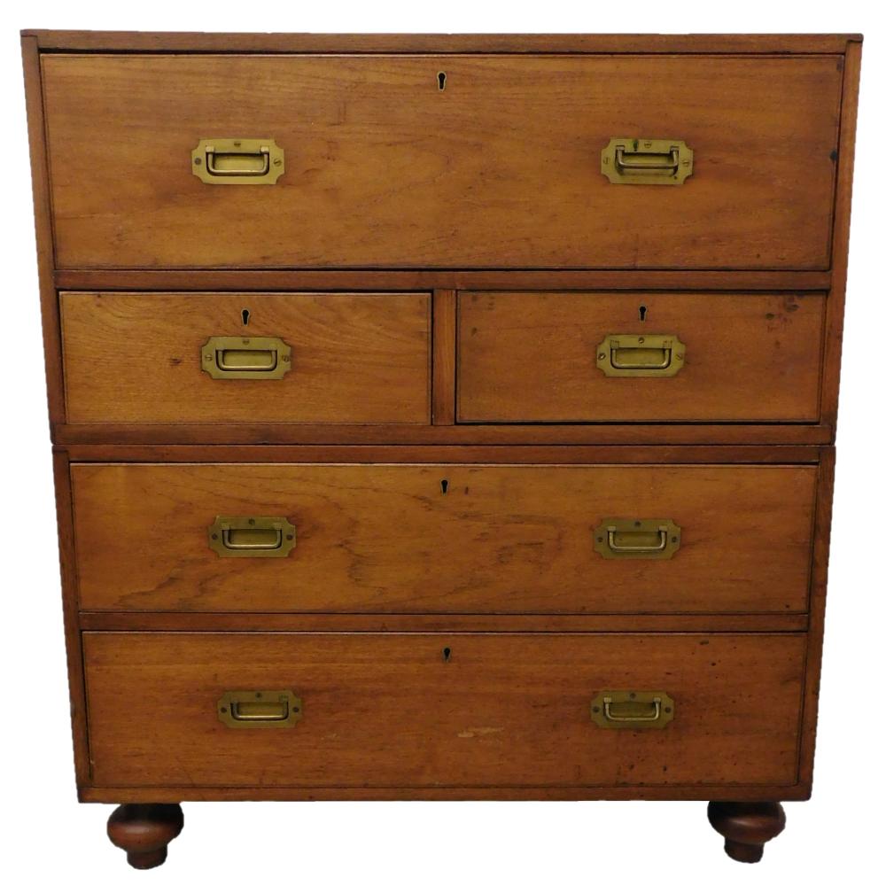 Appraisal: Campaign chest with drop front top desk interior late th