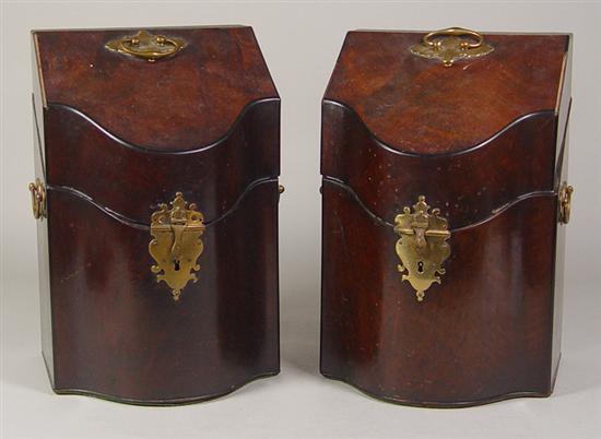 Appraisal: Pair of Mahogany Knife Boxes Circa English Lids lined in