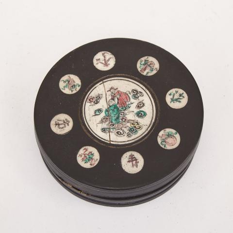 Appraisal: Bone Inlaid Zodiac Compass With two immortals on the cover