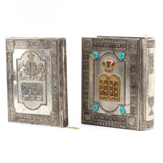 Appraisal: Two Judaica Silver Plate Covered Books Two Judaica Silver Plate