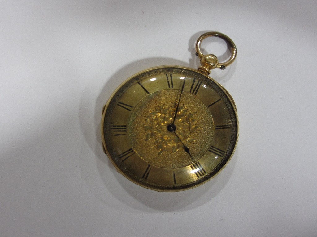 Appraisal: Eighteen carat gold cased open faced fob watch with gilt