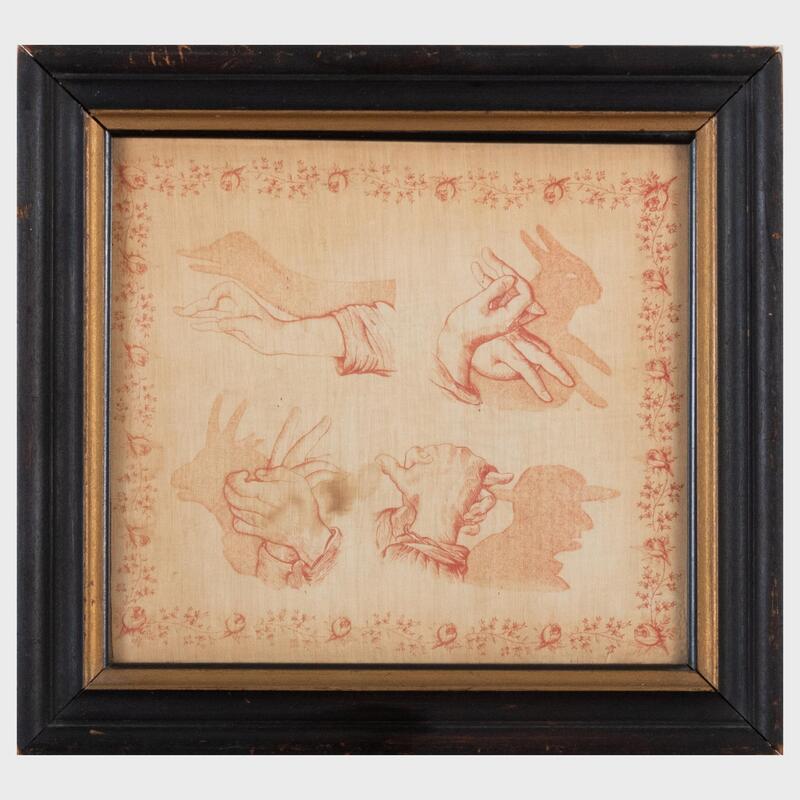 Appraisal: Unusual Printed Linen Panel of Hand Shadows x in frame