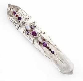 Appraisal: A sterling silver rock crystal and multi-gem set wand by