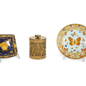 Appraisal: Two Versace Porcelain Dishes th Century Medusa Blue and Le