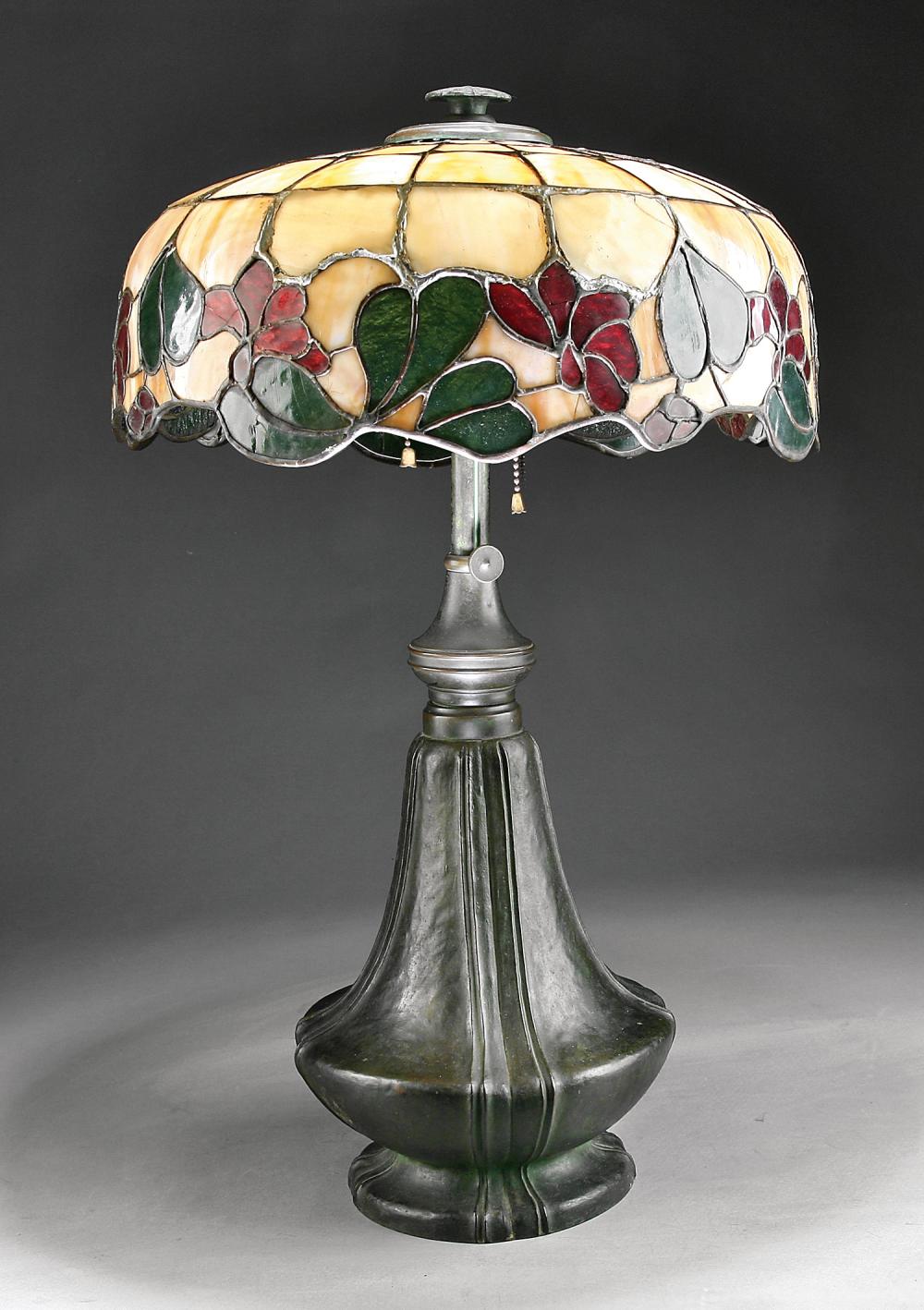 Appraisal: American Art Nouveau Leaded Glass and Bronze Table Lamp possibly