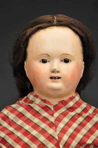 Appraisal: French Papier-Mache Shoulder Head Doll Description Open mouth four carved