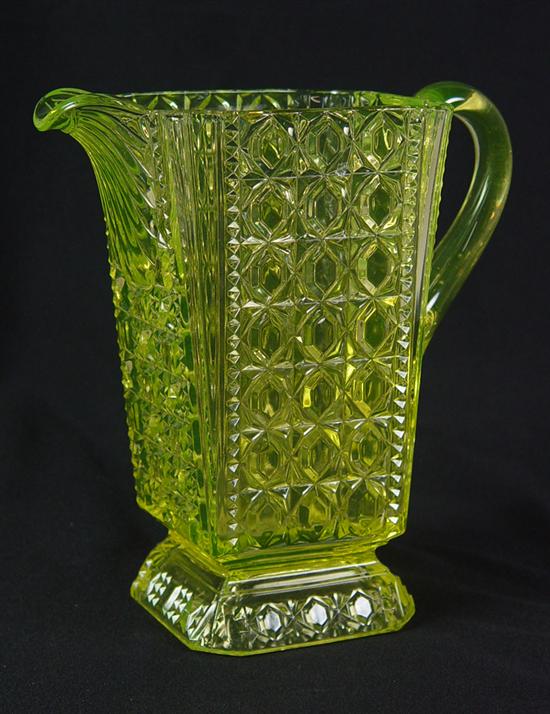 Appraisal: Vaseline Glass Water Pitcher Circa - Zipper and star pattern