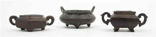 Appraisal: Three Chinese Bronze Censers one of square form bearing Qianlong