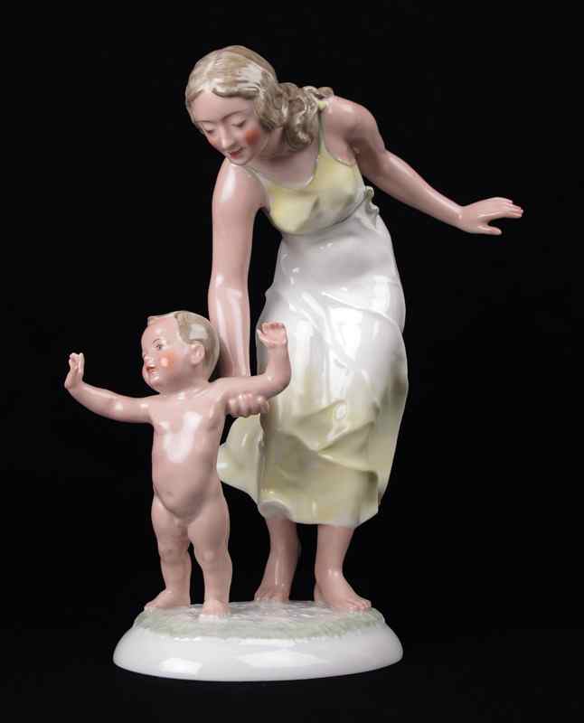 Appraisal: HUTSCHENREUTHER PORCELAIN FIGURE OF WOMAN WITH CHILD Designed by C