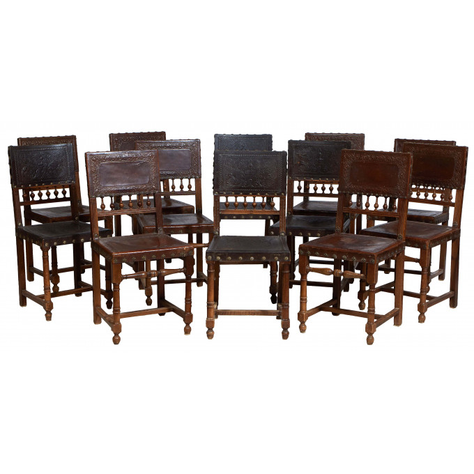 Appraisal: Set of Twelve French Henri II Style Carved Oak Dining