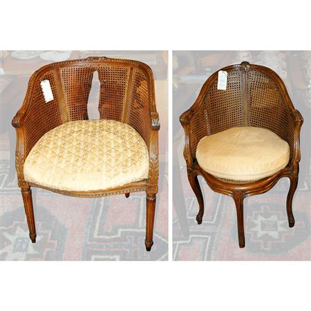 Appraisal: Louis XV Style Walnut Caned Seat Bergere Together with Louis