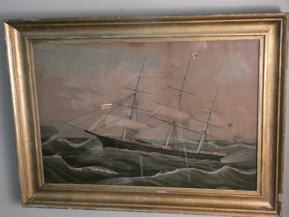 Appraisal: CURRIER IVES RACER PRINT Antique colored lithograph of a yacht