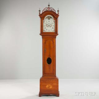 Appraisal: New England Cherry Tall Clock Connecticut th century fret-top case