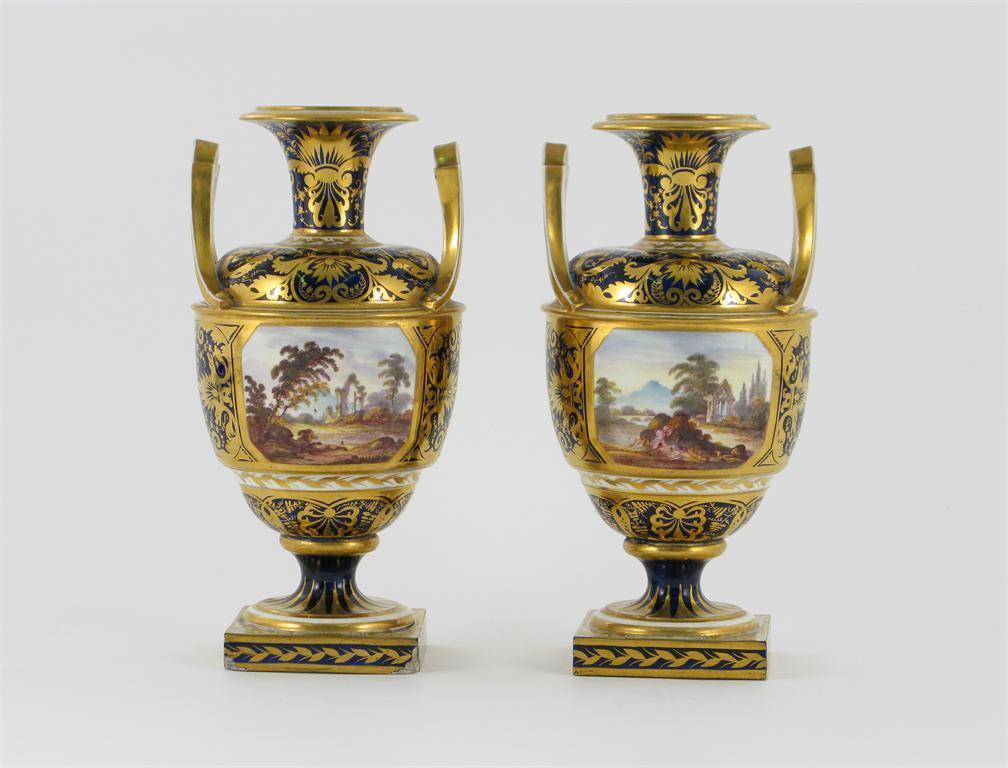 Appraisal: A pair of Derby two-handled vases