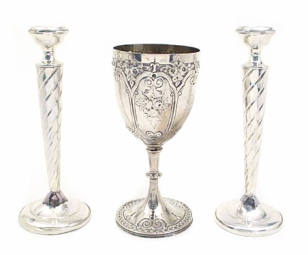 Appraisal: A group of sterling table articles Comprising Victorian stemmed cup