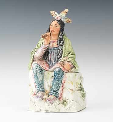 Appraisal: Large Majolica Seated Indian on Rock Humidor Ceramic with high