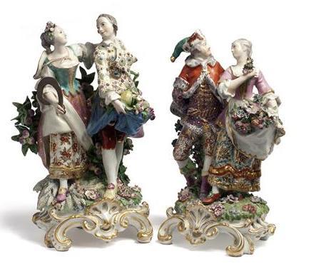 Appraisal: PAIR OF CHELSEA PORCELAIN ALLEGORICAL FIGURES OF SUMMER AND AUTUMN