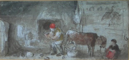 Appraisal: ATTRIBUTED TO SIR DAVID WILKIE A FARMYARD SCENE Watercolour cm