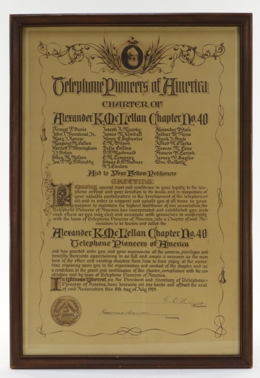 Appraisal: TELEPHONE PIONEERS OF AMERICA CHAPTER CHARTER United States Dated Charter