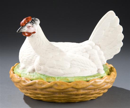 Appraisal: English Staffordshire Porcelain Tureen in the Shape of a Hen