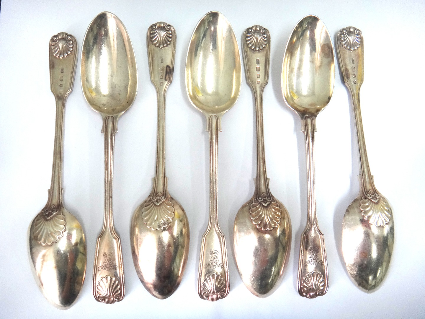 Appraisal: A set of seven silver fiddle thread and shell pattern