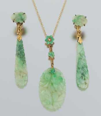 Appraisal: A Ladies' Carved Jadeite and Enamel Pendant on Chain and