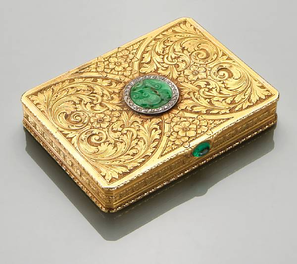 Appraisal: A jadeite jade diamond and k gold engraved box gross