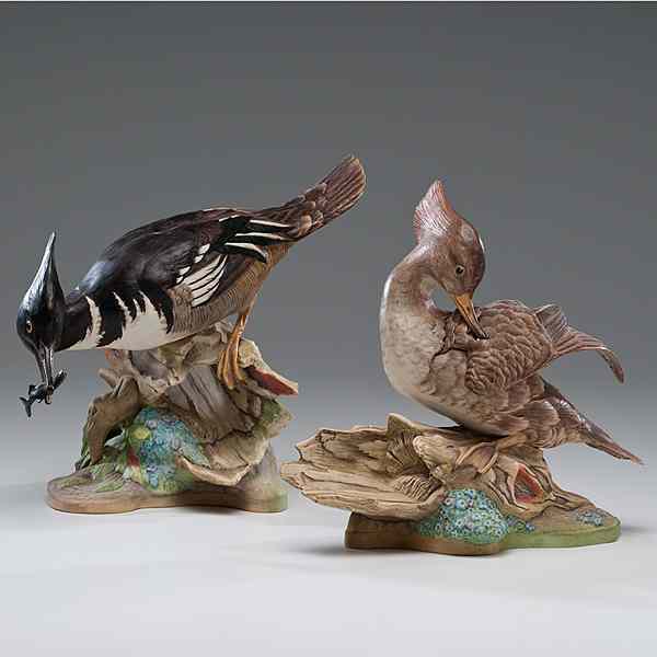 Appraisal: Boehm Hooded Merganser American A pair of painted porcelain Boehm