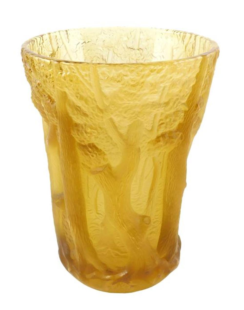 Appraisal: C Art glass vase likely Barolac Czechoslovakia amber with molded